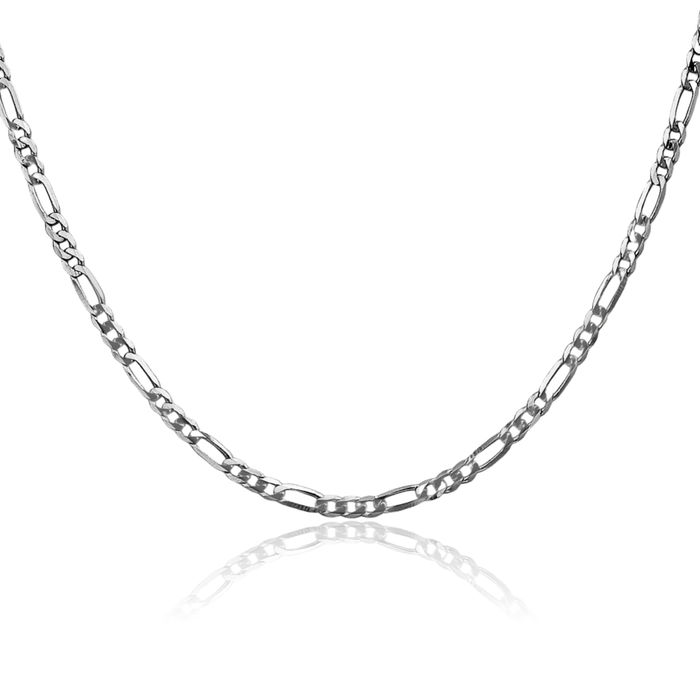 14K Solid White Gold 2.75mm Figaro Link Chain Necklace