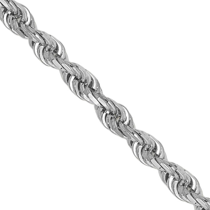 14K Solid White Gold 2.75mm Quadruple Rope Chain Twisted Link Necklace