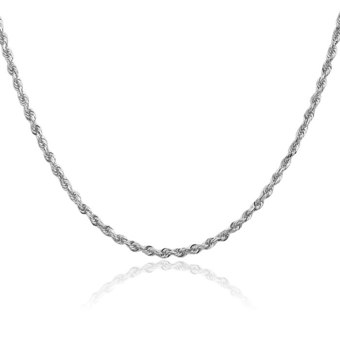 14K Solid White Gold 2.75mm Quadruple Rope Chain Twisted Link Necklace