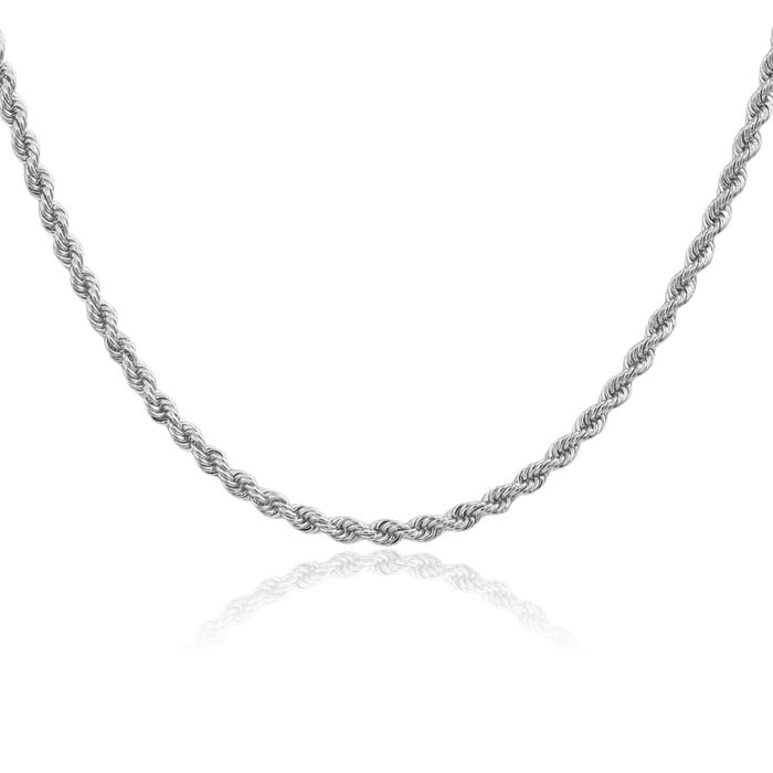 14K Solid White Gold 2.75mm Rope Chain Twisted Link Necklace