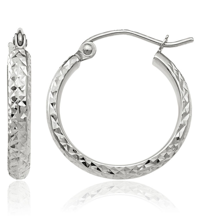 14K Solid White Gold 2.8x18mm Round Medium Hoop Earrings