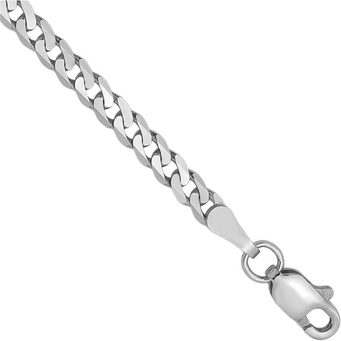 14K Solid White Gold 2.9mm Curb Link Chain Bracelet