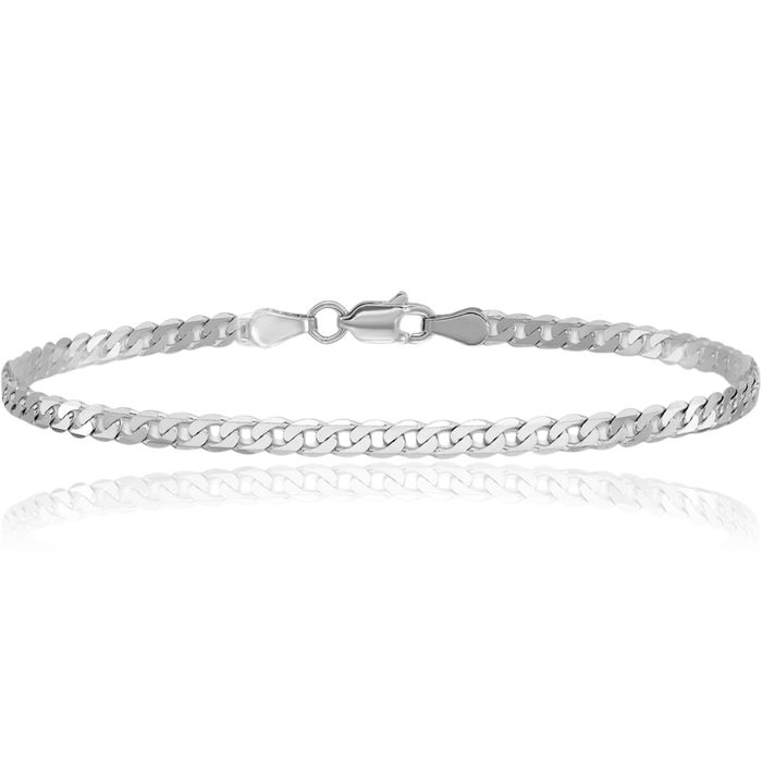 14K Solid White Gold 2.9mm Curb Link Chain Bracelet