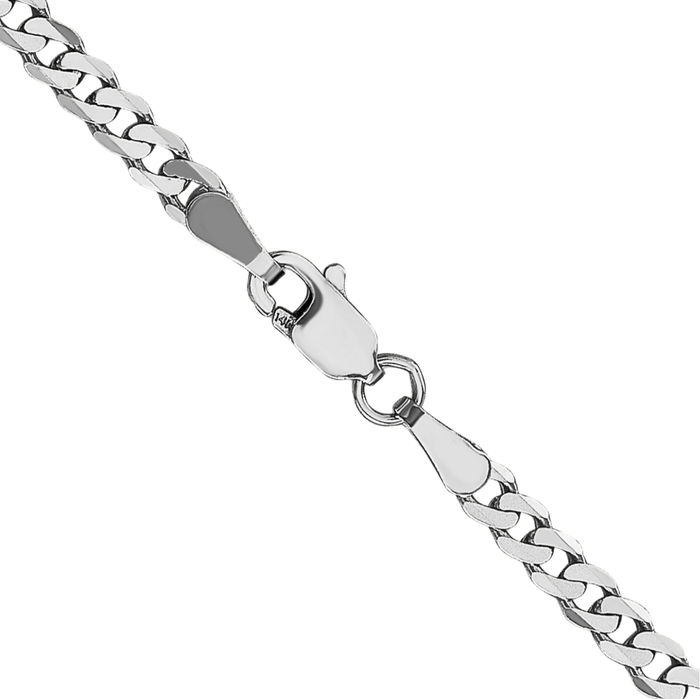 14K Solid White Gold 2.9mm Curb Link Chain Necklace