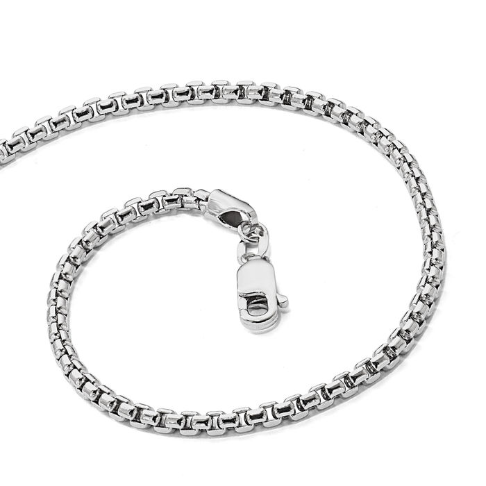 14K Solid White Gold 2.4mm Round Box Link Chain Necklace