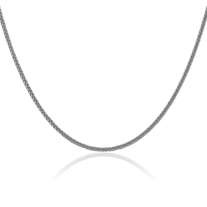 14K Solid White Gold 2.35mm 3 Wire Spiga Wheat Link Chain Necklace