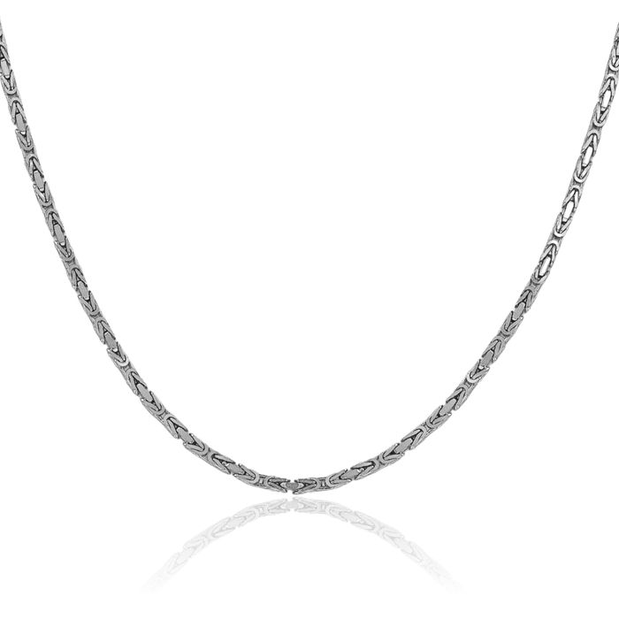 14K Solid White Gold 2mm Byzantine Link Chain Necklace