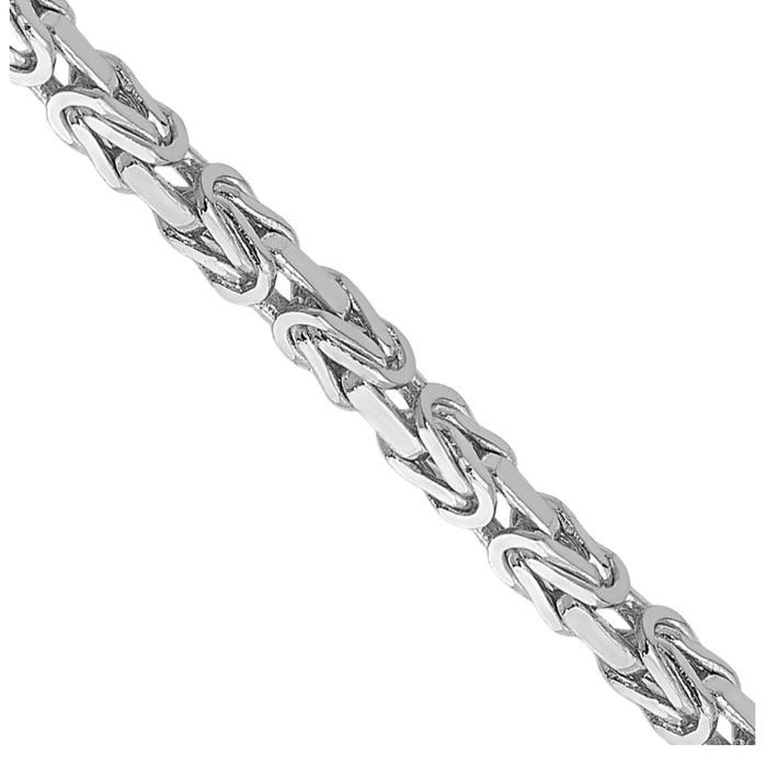 14K Solid White Gold 2mm Byzantine Link Chain Necklace