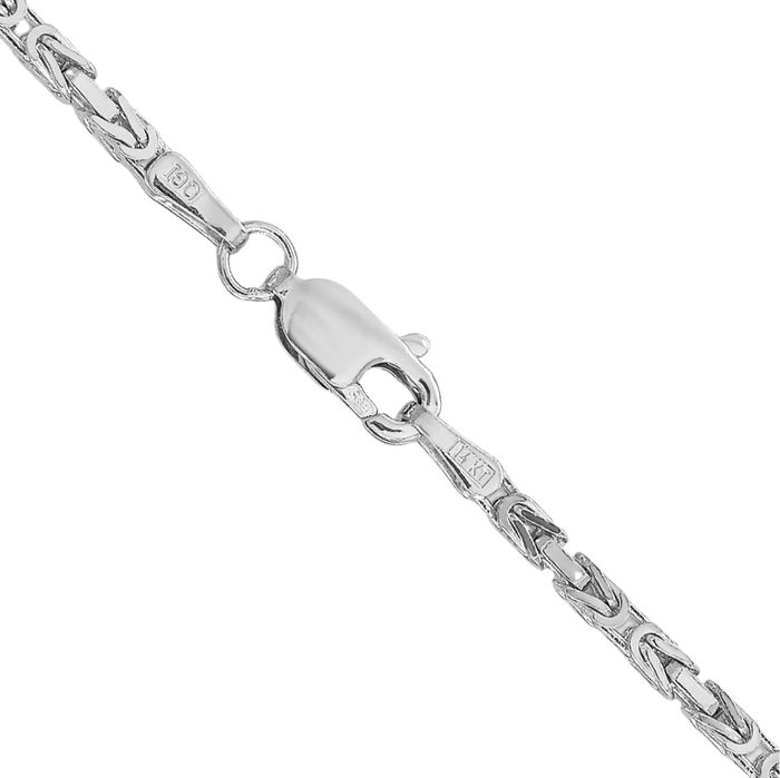 14K Solid White Gold 2mm Byzantine Link Chain Necklace