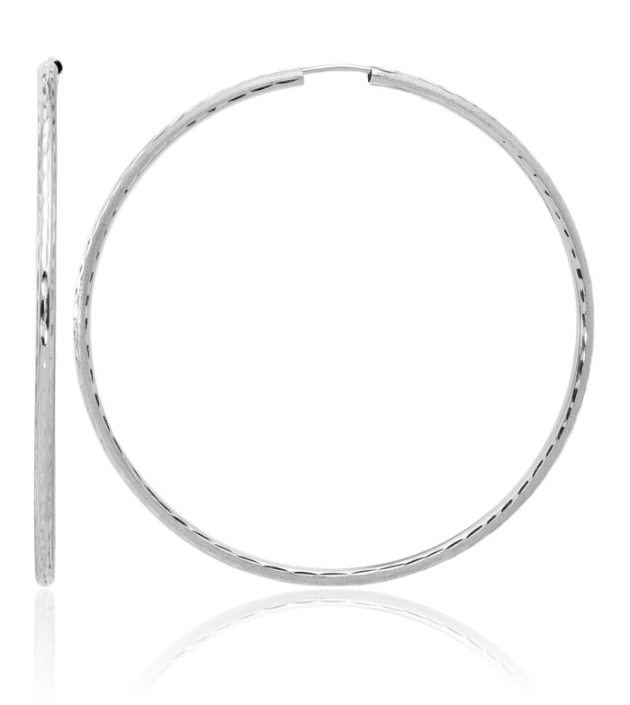 14K Solid White Gold 2mm Endless Round Extra Large Hoop Earrings