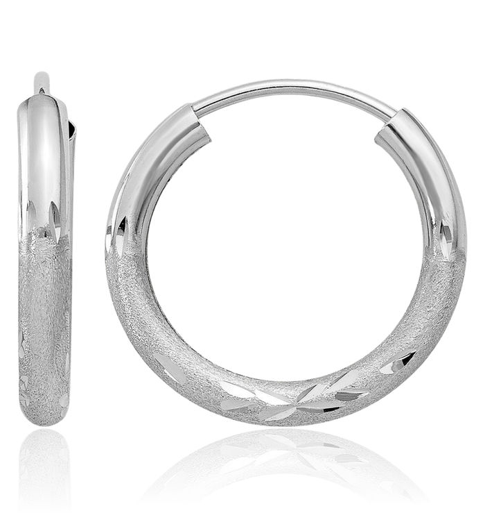 14K Solid White Gold 2mm Endless Round Huggie Small Hoop Earrings