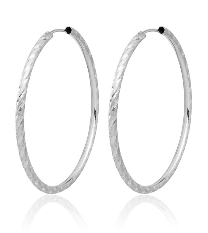 14K Solid White Gold 2mm Endless Round Large Hoop Earrings