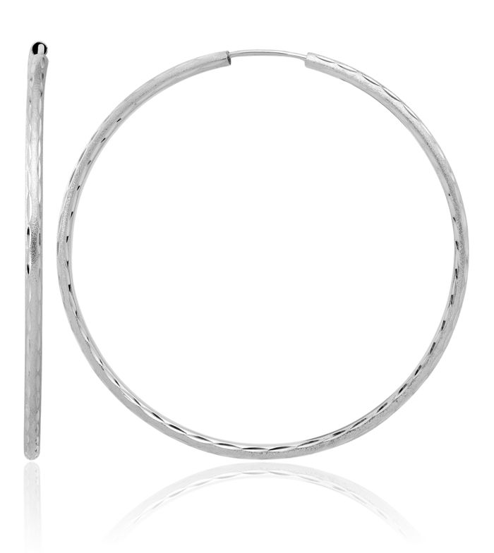 14K Solid White Gold 2mm Endless Round Large Hoop Earrings