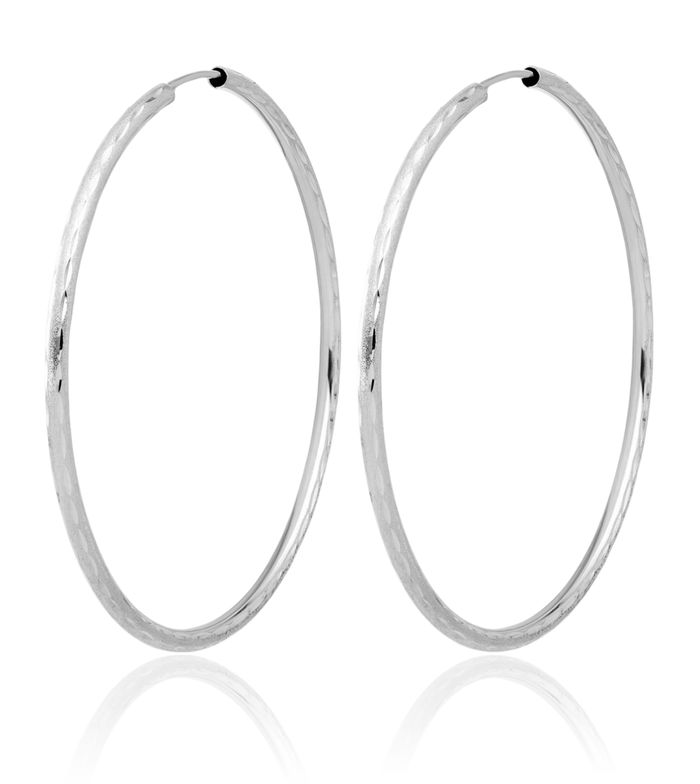 14K Solid White Gold 2mm Endless Round Large Hoop Earrings