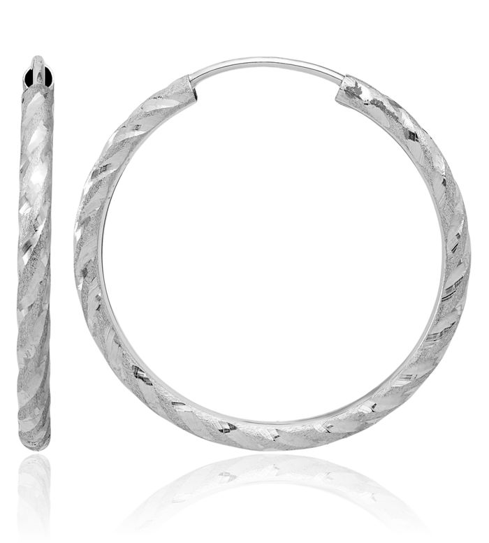 14K Solid White Gold 2mm Endless Round Medium Hoop Earrings