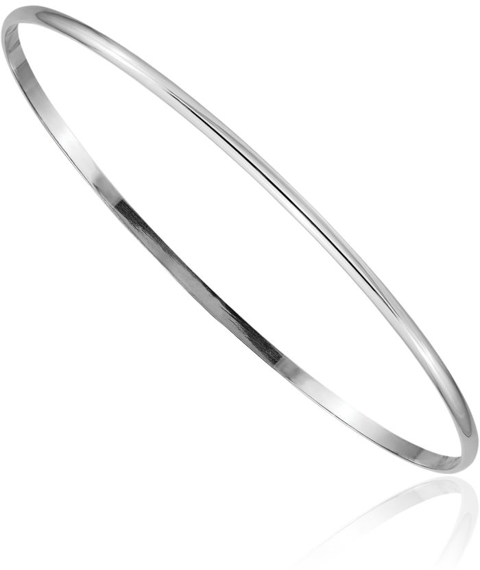 14K Solid White Gold 2mm Half Round Slip On Bangle Bracelet