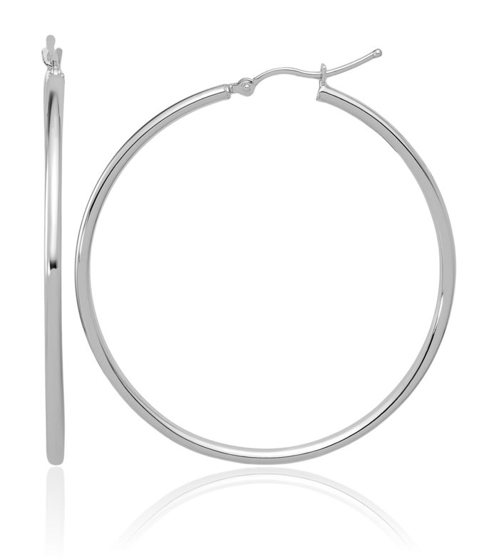 14K Solid White Gold 2mm Large Hoop Earrings