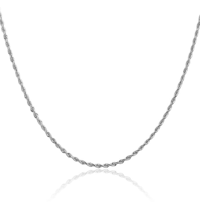 14K Solid White Gold 2mm Quadruple Rope Chain Twisted Link Necklace