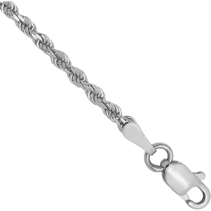 14K Solid White Gold 2mm Rope Chain Bracelet
