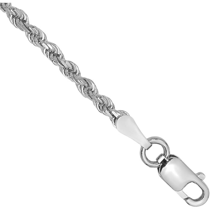 14K Solid White Gold 2mm Rope Chain Bracelet