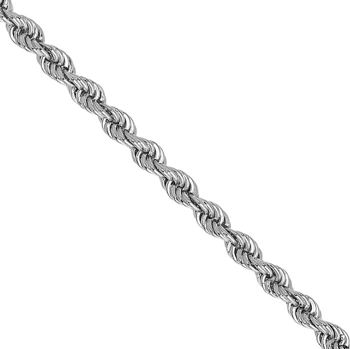 14K Solid White Gold 2mm Rope Chain Twisted Link Necklace