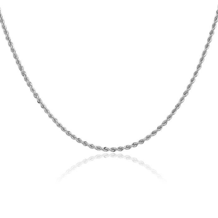 14K Solid White Gold 2mm Rope Chain Twisted Link Necklace
