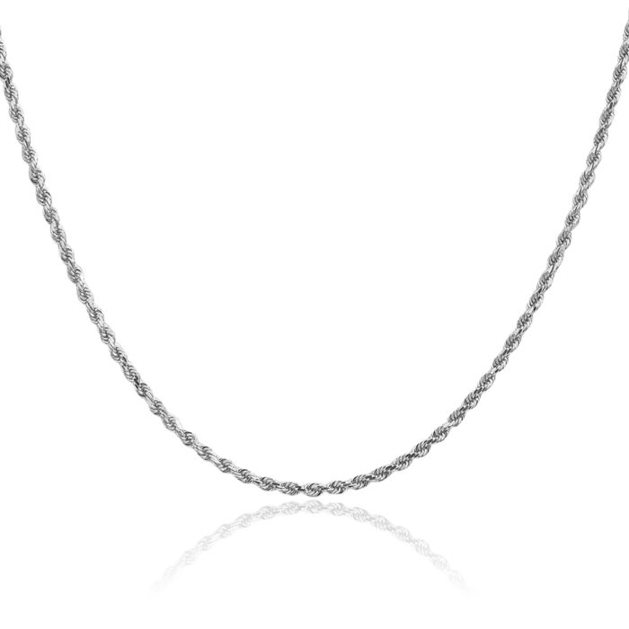 14K Solid White Gold 2mm Rope Chain Twisted Link Necklace