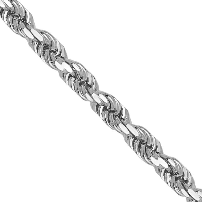 14K Solid White Gold 2mm Rope Chain Twisted Link Necklace