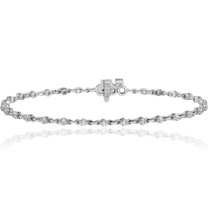 14K Solid White Gold 2mm Round Diamond Tennis Bracelet