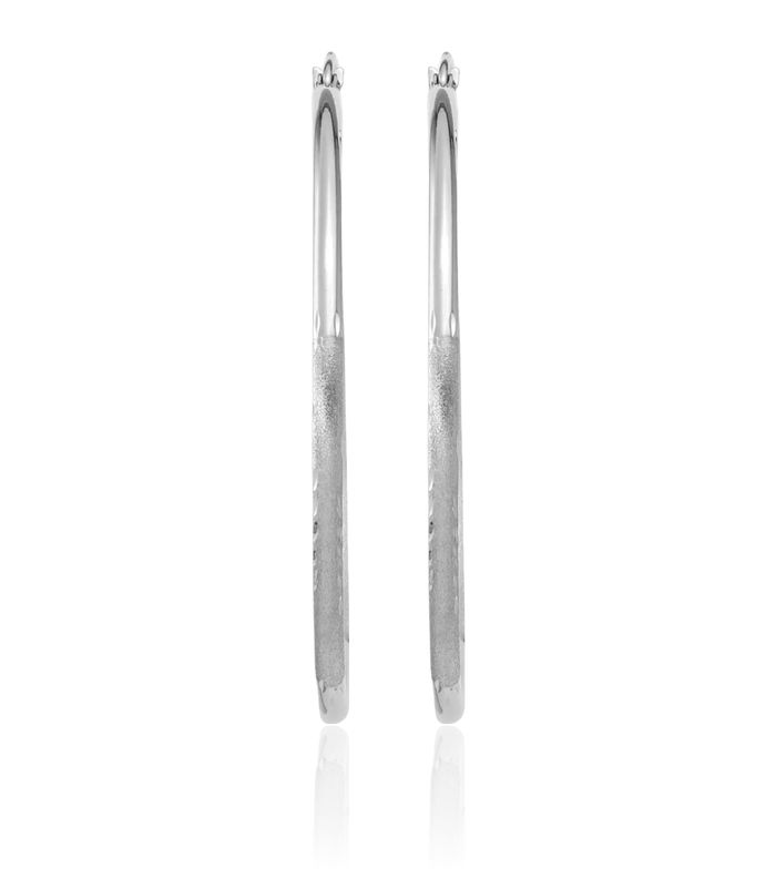 14K Solid White Gold 2mm Round Extra Large Hoop Earrings