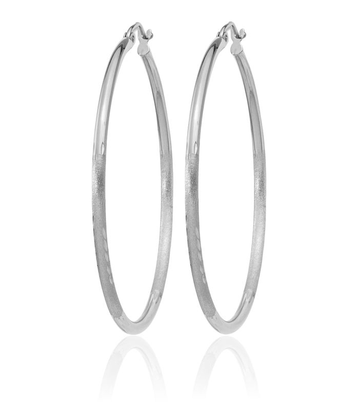 14K Solid White Gold 2mm Round Extra Large Hoop Earrings