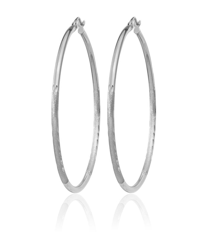 14K Solid White Gold 2mm Round Large Hoop Earrings