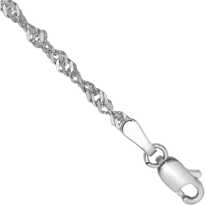 14K Solid White Gold 2mm Singapore Chain Bracelet