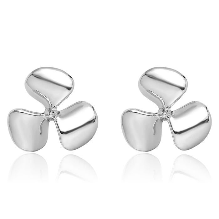 14K Solid White Gold 3 Blade Fishing Boat Propeller Bead Stud Earrings