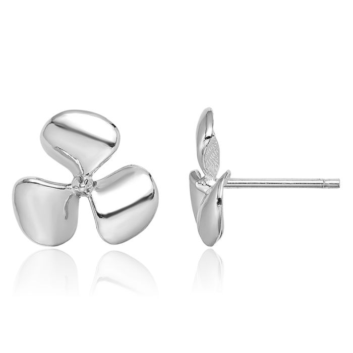 14K Solid White Gold 3 Blade Fishing Boat Propeller Bead Stud Earrings