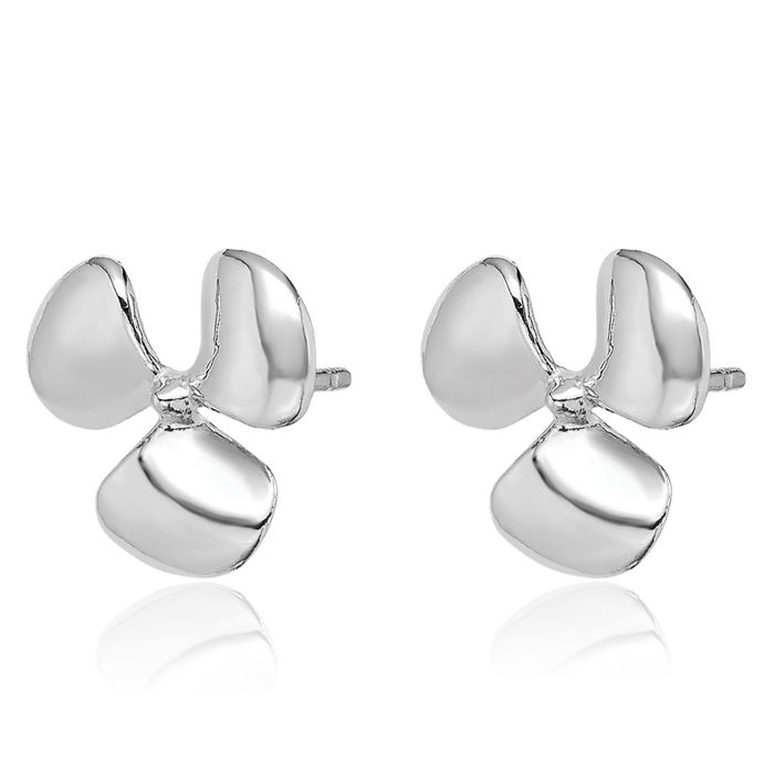 14K Solid White Gold 3 Blade Fishing Boat Propeller Bead Stud Earrings