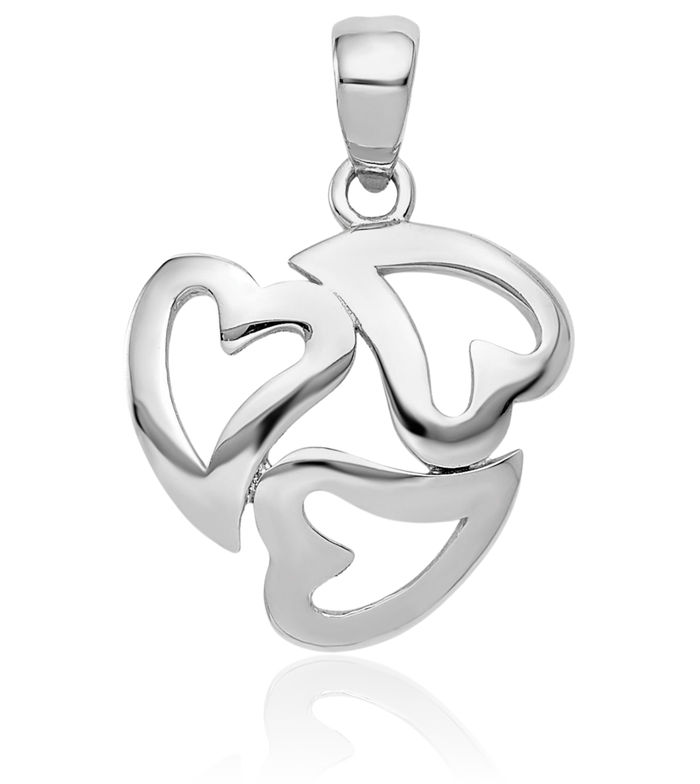 14K Solid White Gold 3 Heart Necklace Love Pendant Charm