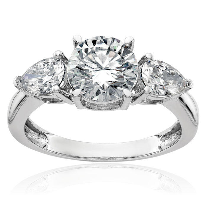 14K Solid White Gold 3 Stone Moissanite Engagement Ring