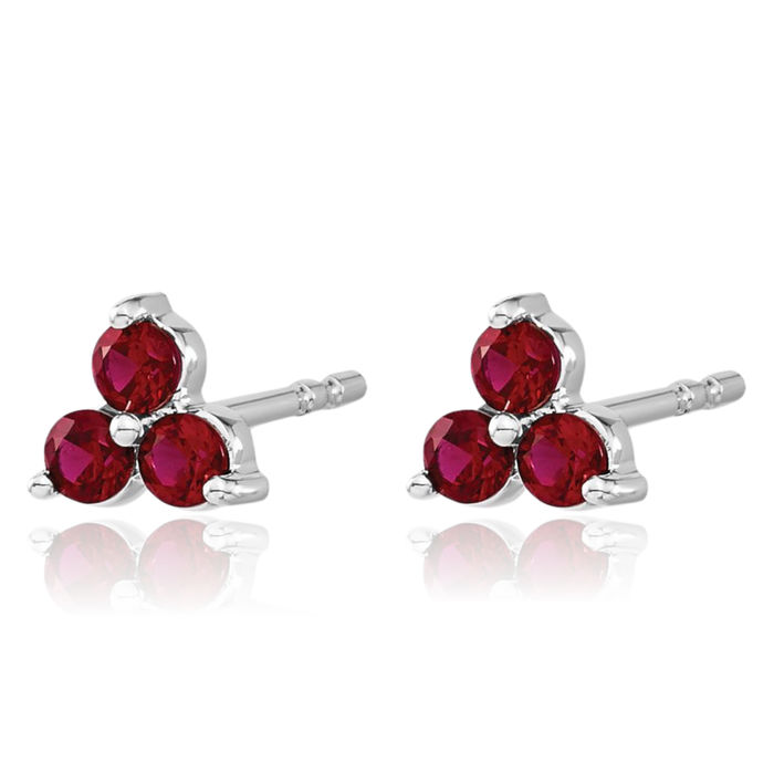 14k White Gold 3-stone Ruby Triangle Earrings 14k White Gold 3-stone Ruby Triangle Earrings