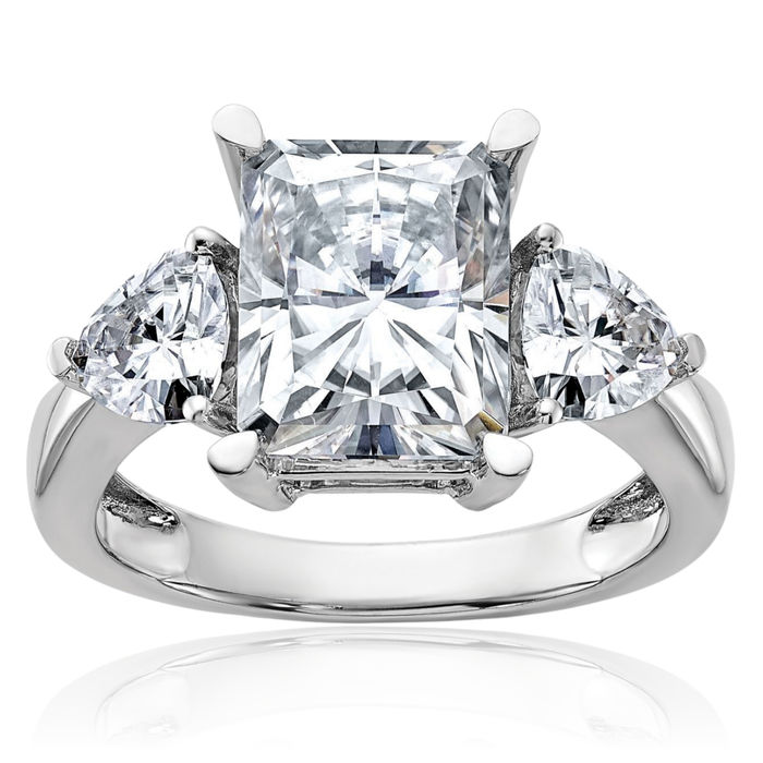 14K Solid White Gold 3 Stone Moissanite Engagement Ring