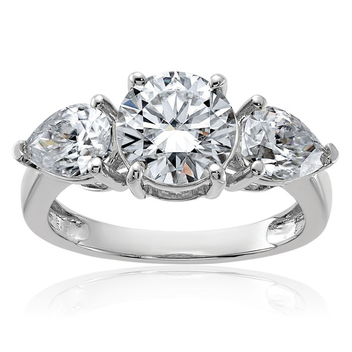 14K Solid White Gold 3 Stone Moissanite Engagement Ring