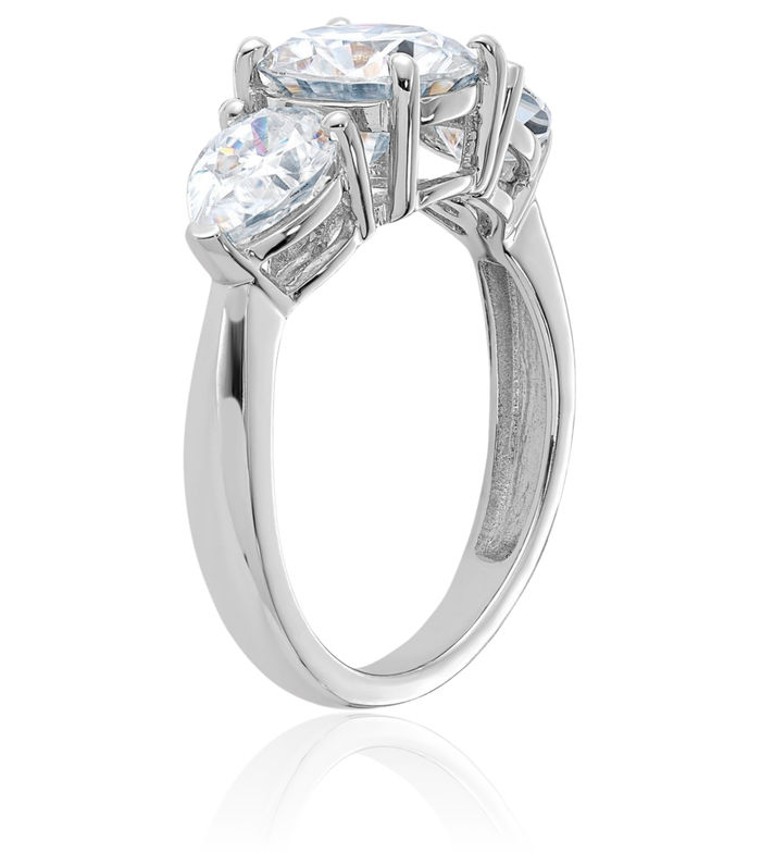 14K Solid White Gold 3 Stone Moissanite Engagement Ring