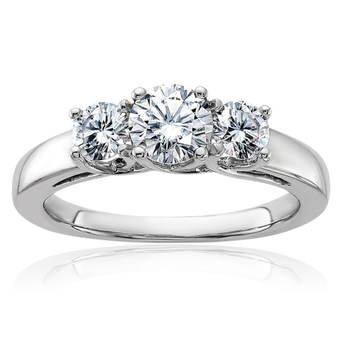 14K Solid White Gold 3 Stone Moissanite Ring