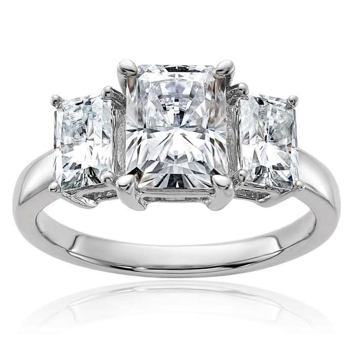 14K Solid White Gold 3 Stone Octagon Moissanite Ring