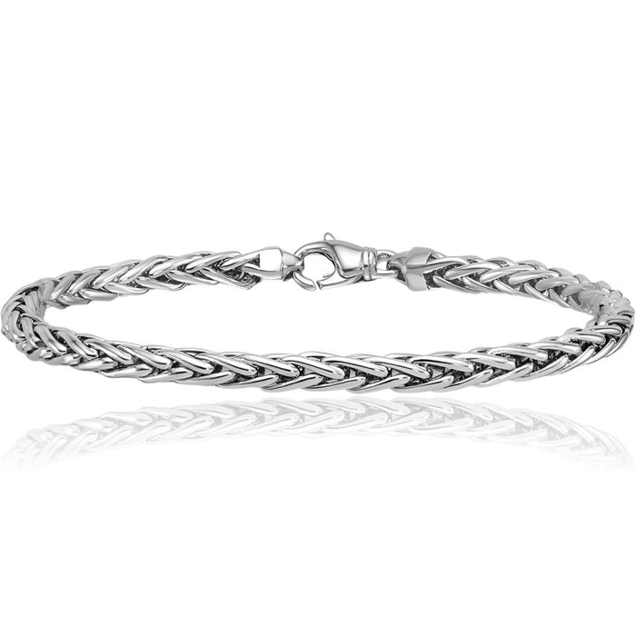 14K Solid White Gold 3.1mm Spiga Wheat Link Chain Bracelet