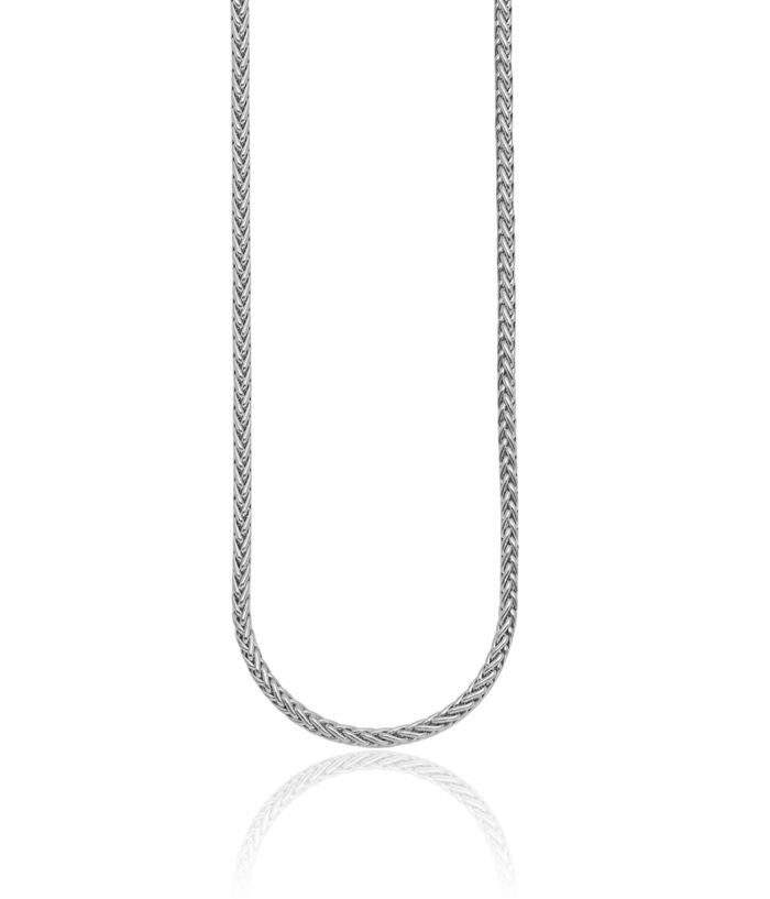 14K Solid White Gold 3.1mm Spiga Wheat Link Chain Necklace