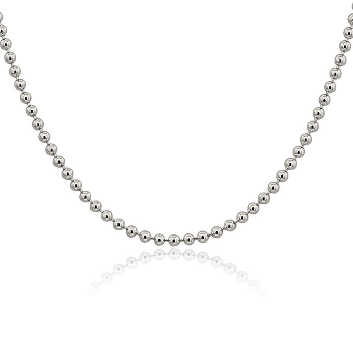 14K Solid White Gold 3.2mm Beaded Ball Chain Necklace