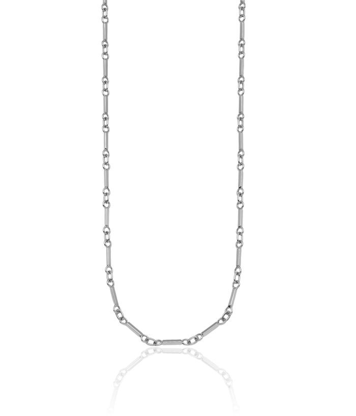 14K Solid White Gold 3.2mm Bar Link Chain Necklace