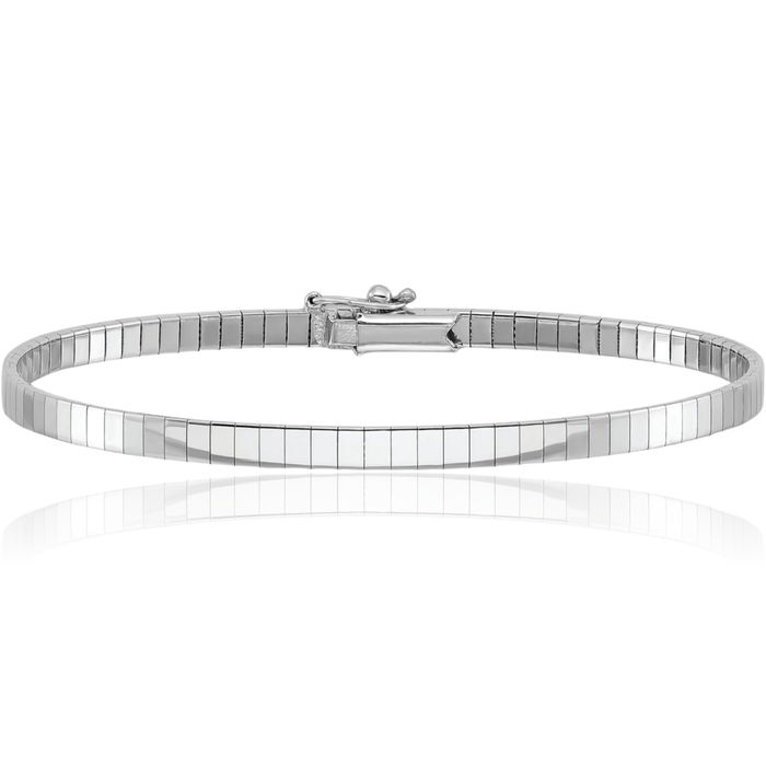 14K Solid White Gold 3.2mm Cubetto Omega Snake Chain Bracelet