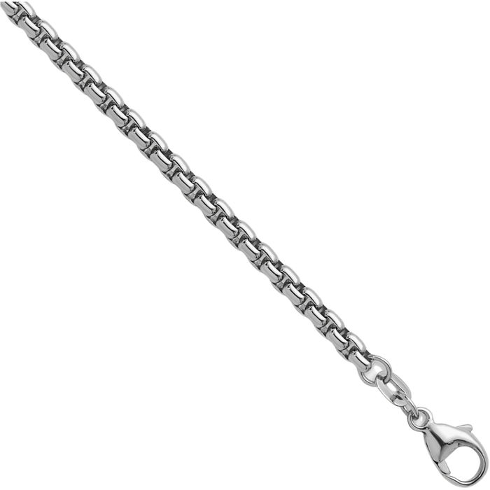 14K Solid White Gold 3.2mm Round Box Link Chain Necklace